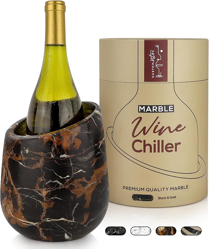 Gusto Nostro Marble Wine Chiller Bucket - 750ml Wine Bottle Cooler and Champagne Chiller for Party, Kitchen, Bar Cart Decor to Chill & Keep Bottles Cold with Unique Wine Lovers Gift Box, Black & Gold