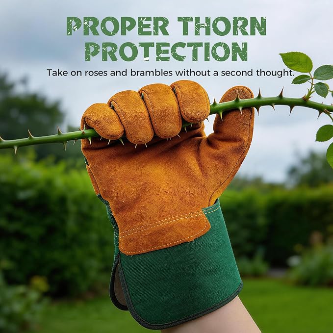 Hovico Gardening Gloves, Rose Pruning Gloves for Men & Women, Breathable Cowhide Leather Gauntlet, Best Garden Gifts & Tools for Gardener