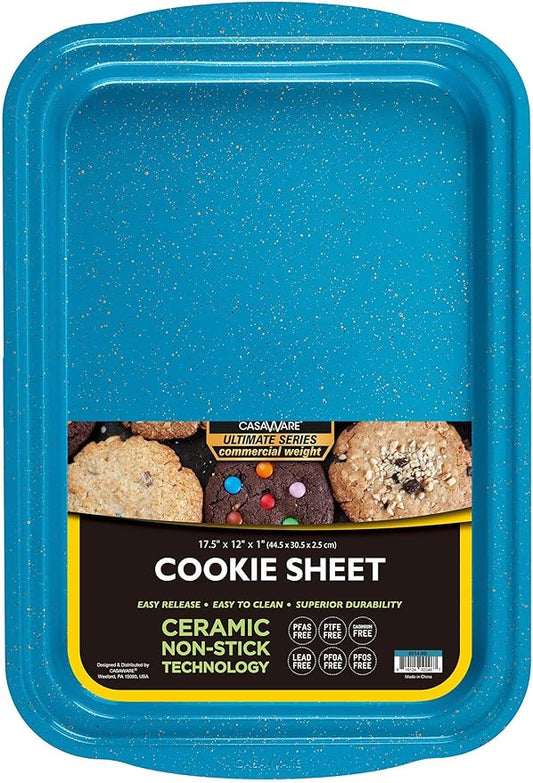 casaWare 17.5 x 12 x 1-Inch Cookie Sheet with 1.5-Inch Handles, Ultimate Series Commercial Weight, Ceramic Non-Stick Coating (Blue Granite)