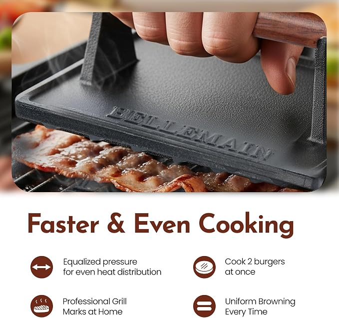 Bellemain Smash Burger Press, Grill Press, Bacon Press - Rectangle