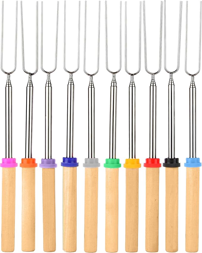 BEARCLAW Smores Sticks for Fire Pit - Accessories for Campfire Marshmallow Roasting Sticks Smores Kit Outdoor-Smore Skewers Hot Dog Fork For Outside, Camping Essentials Bonfire Gear Long 32" 10 Pack