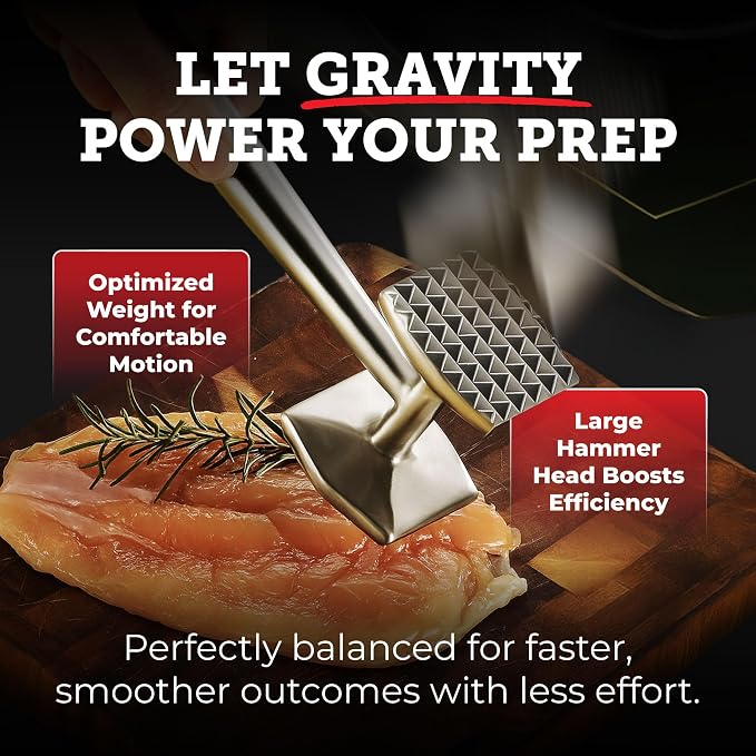 Lightyear Meat Tenderizer – Stainless Steel Meat Mallet | Dual-sided meat mallet and meat hammer tenderizer – stainless steel chicken tenderizer, meat pounder, dishwasher safe
