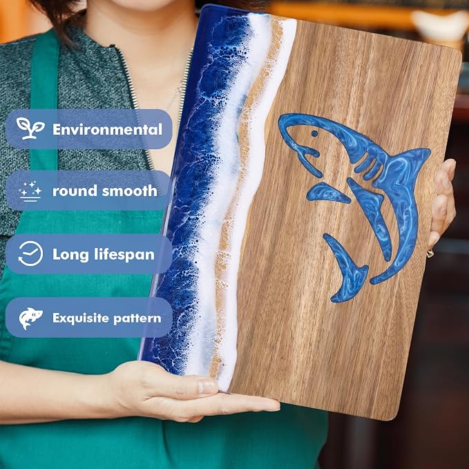 shark Ocean Charcuterie board: Resin Cutting Board with Unique Blue shark Pattern, Decorative cutting board for Fruit, Vegetable, Cheese and meat, Kitchen, Gift