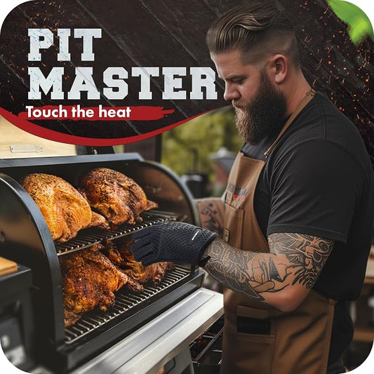 KITCHEN PERFECTION Silicone Smoker BBQ Gloves - Heat Resistant Oven Mitts | Waterproof, 5-Finger Design For A Better Grip, for Pitmasters, Meat Smoking, Grilling, Cooking, Frying Turkey | Grill Gift