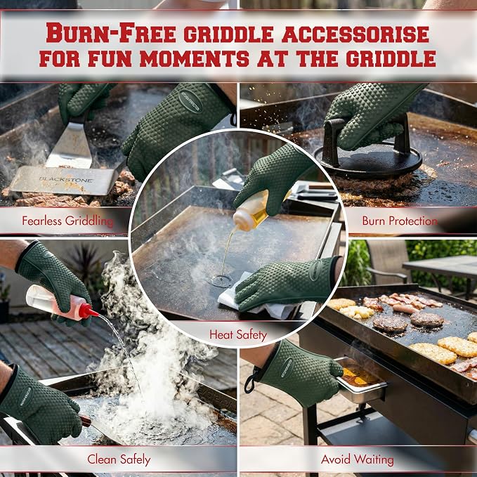 KITCHEN PERFECTION XL Silicone Griddle Gloves - Heat Resistant Oven Mitts | Waterproof, 5-Finger Design For A Better Grip, Best Griddle Grilling Accessories, Compatible with Blackstone, Weber & More