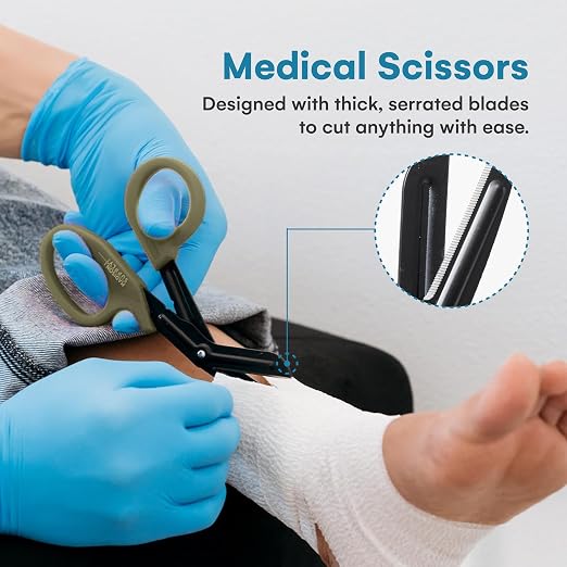 Trauma Shears - 7.5 Inch Green Medical Shears with Quality Stainless Steel, Non-Stick Fluoride-Coated Blades, High-Impact Handles - 2 Pack EMT Nurse Scissors (Black/Green)