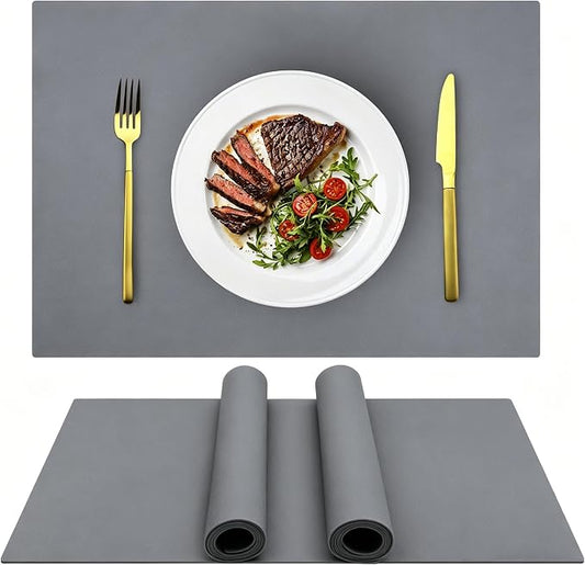 IYYI Silicone Placemats, Dining Placemats Set of 4, Waterproof Placemats for Kids, Non-Slip Silicone Mats for Dinner Table, Heat Resistant & Dishwasher Safe (Dark Gray, 17.6" ×12.5")
