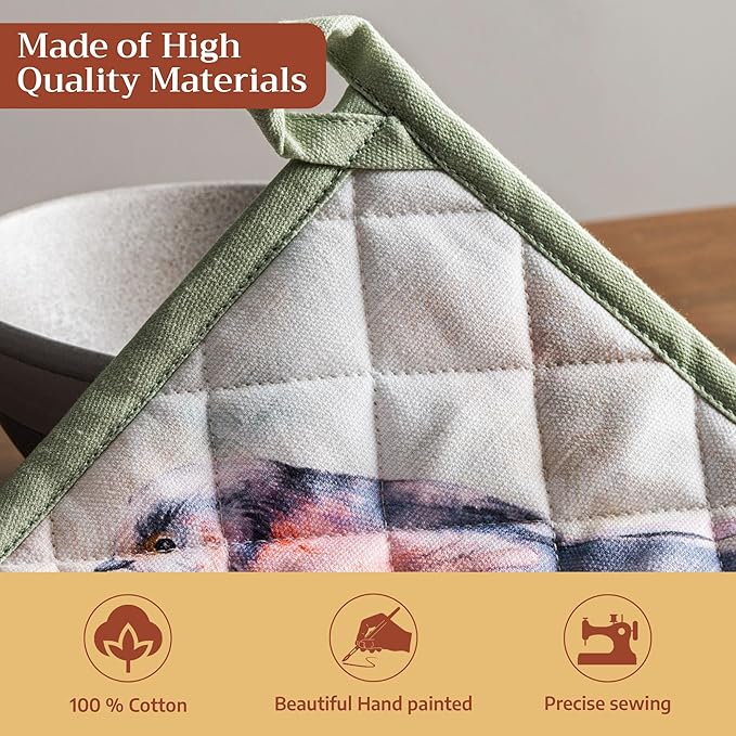 Maison d' Hermine Pot Holders 100% Cotton Potholders (8" x 8", Pack of 2) | Heat Resistant Hot Pads with Loop BBQ Cooking Baking Farmhouse Kitchen Handling Hot Pans Spring Summer - Flying Birds