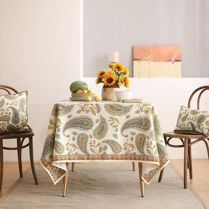 patdrea Designer Vintage French Rectangle Table Cloth,Italian Floral Wrinkle Free Farmhouse Long Tablecloth,Decor Table Cover for Kitchen Dining,Christmas,Tea Party,Thanksgiving,63"x102"-Lysaniya