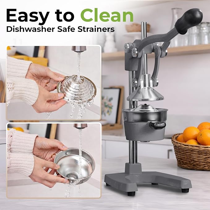 Zulay Kitchen Cast Iron Juicer - Heavy Duty Manual Juicer with Detachable Strainers for Easy Cleaning, Orange Juice Press for Citrus Fruits, Perfect for Bartenders, Juice Lovers & Health Enthusiasts