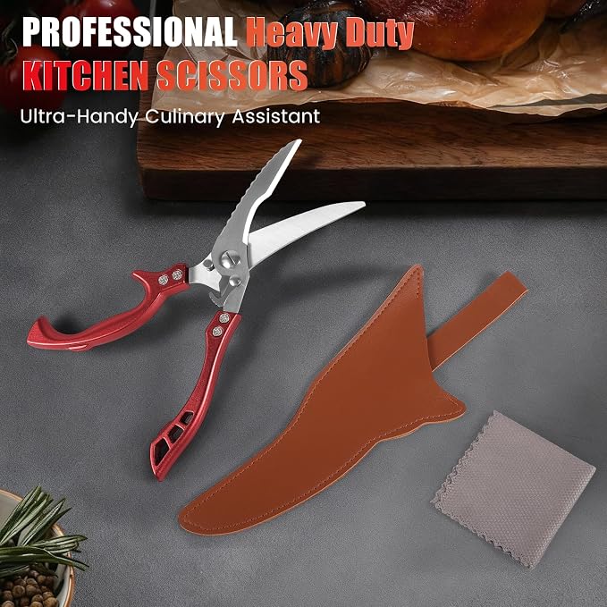 Heavy Duty Kitchen Shears by ANDONG, Kitchen Scissors,Stainless Steel Poultry Shears Heavy Duty Professional, Red