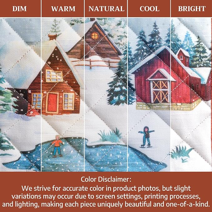 Maison d' Hermine 100% Cotton Oven Mitt & Pot Holder Set (7.5"x13" & 8"x8") | Heat Resistant BBQ Cooking Gloves with Loop Baking Grilling Kitchen Hotel Home Farmhouse Thanksgiving Christmas - Megeve