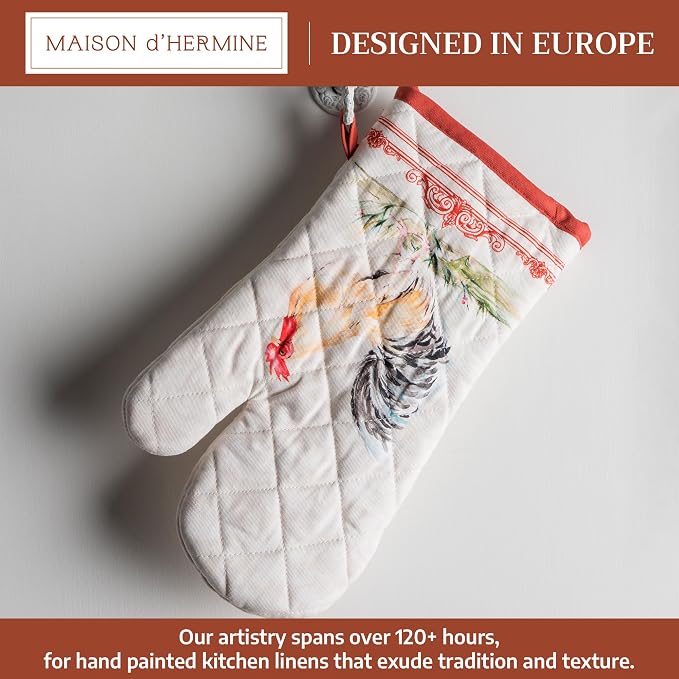 Maison d'Hermine Oven Gloves 100% Cotton Oven Mitt 7" x 13" with Loop Heat Resistant, BBQ, Cooking Gloves, Baking, Grilling, Kitchen, Handling Hot Pans Spring/Summer (Pack of 1, Campagne) | With Loop Heat Resistant BBQ Cooking Gloves Baking Grilling Ki...