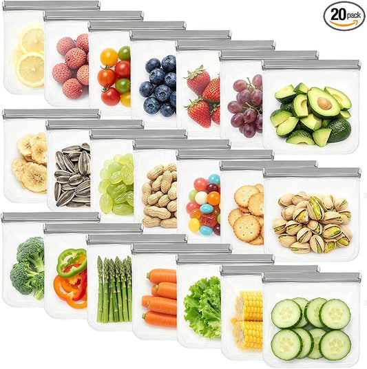 20Pack Extra Thick Silicone Gallon Freezer Bags, Reusable Sandwich & Storage Bags - Eco-Friendly Reusable Lock Bags, Freezer Storage Bags, Safe for Cooking, Dishwasher & Organization