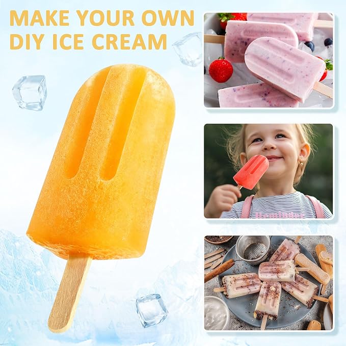 Popsicles Molds, 10 Cavity Silicone Popsicle Molds Easy-Release BPA-free Popsicle Molds Ice Pop Molds Homemade Popsicle Mold Ice Cream Molds with 50PCS Popsicle Sticks for Yogurt Juice Smoothies