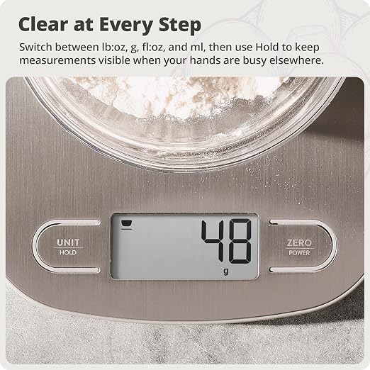 Greater Goods Food Scale – Digital Kitchen Scale, 1g Precision, Easy-Tare & Quick Conversion, Slim Compact Design, Durable & Portable | Ideal for Cooking, Baking & Meal Prep (Stainless Steel)