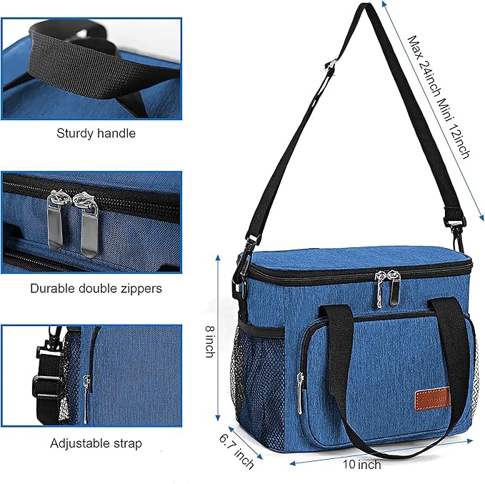 Lunch Bags for Women/Men, Insulated Lunch Bag for Work Office Picnic - Lunch Cooler Bag Leakproof Lunch Box with Adjustable Shoulder Strap - Blue