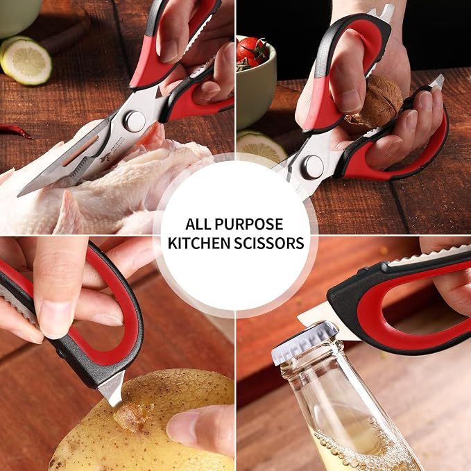MAD SHARK Kitchen Scissors All Purpose Kitchen Shears Come Apart | Stainless Steel Utility Scissors with Comfort Grip,Heavy Duty Poultry Shears for Chicken,Meat,Fish,Dishwash Safe (RED)