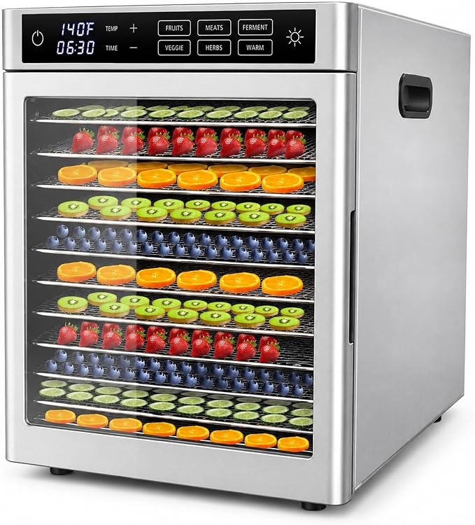12-Tray Commercial Food Dehydrator | stainless steel jerky maker fruit dryer herbal drying machine large capacity food preserver digital dehydrator