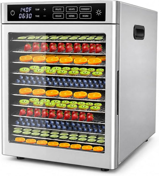 12-Tray Commercial Food Dehydrator | stainless steel jerky maker fruit dryer herbal drying machine large capacity food preserver digital dehydrator