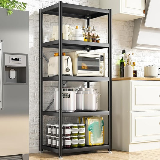 REIBII 5-Tier Storage Shelves with Wheels, Heavy Duty Wire Shelving Unit 1158LBS Capacity - Adjustable Feet for Kitchen, Pantry, Office Organization, Bathroom,15.6" D x23.5 W x63 H