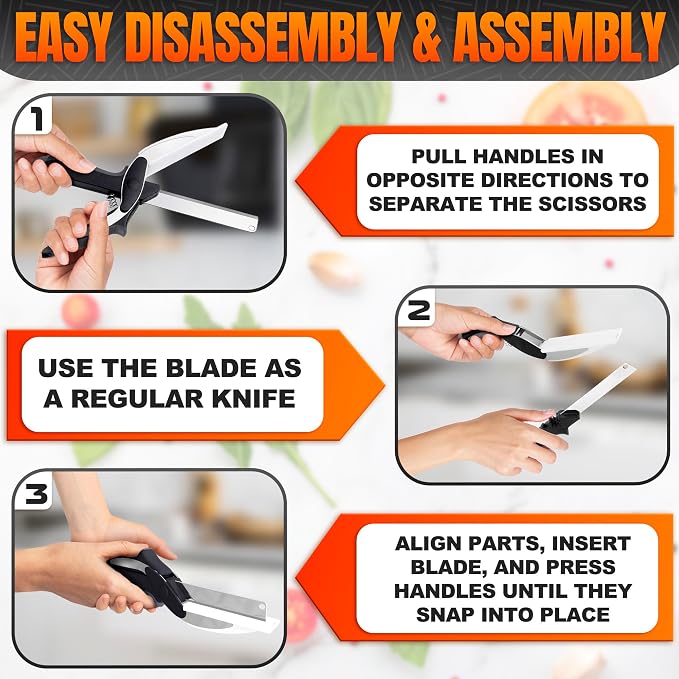 9.6" Cutting Board Scissors for Food with Stainless Steel Blade | 2 in 1 Kitchen Scissors for Food with Detachable Cutting Board; Cuts Veggies, Fruits, and Meat; Dishwasher Safe; Safety Lock