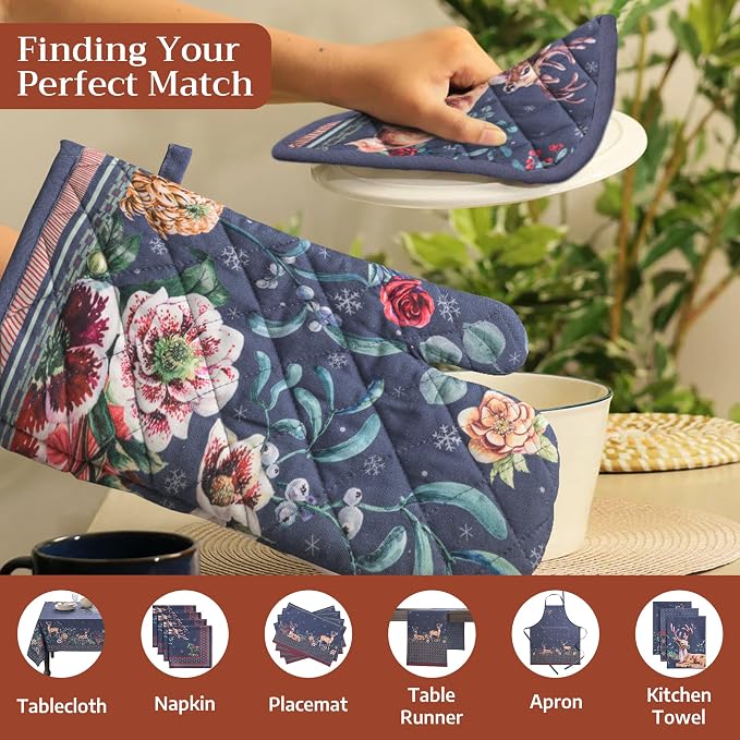 Maison d' Hermine Pot Holders 100% Cotton Potholders (8" x 8", Pack of 1) | Heat Resistant Hot Pads with Loop BBQ Cooking Baking Hotel Kitchen Handling Hot Pans Thanksgiving Christmas - Christmas Joy