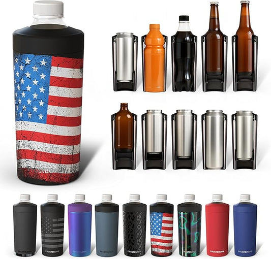 Frost Buddy XL Can Cooler - Fits 12/16/20/24 oz Cans & Bottles (Merica-) | Keeps drinks chilled 12+ hrs | No sweat, no condensation | Fits slim & standard cans