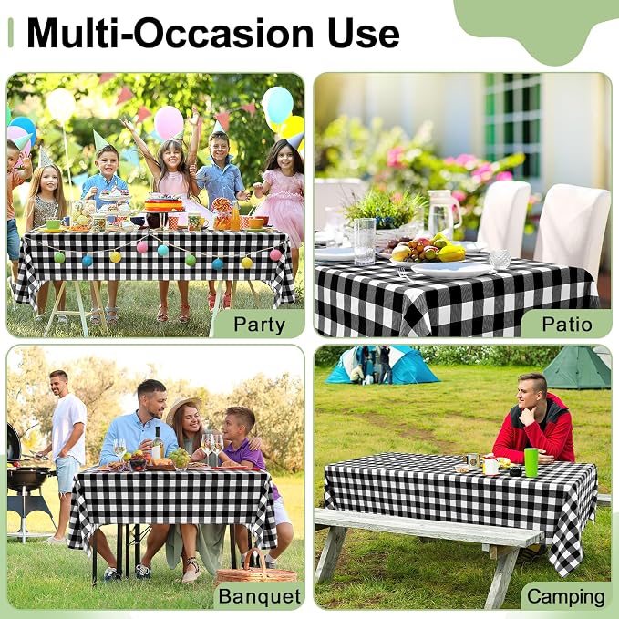 6 Packs Buffalo Disposable Table Cloth, 54 x 108 Inch Waterproof Plastic Tablecloth, Rectangle Black and White Checkered Table Covers for Picnic, Birthday, Party, Back to School