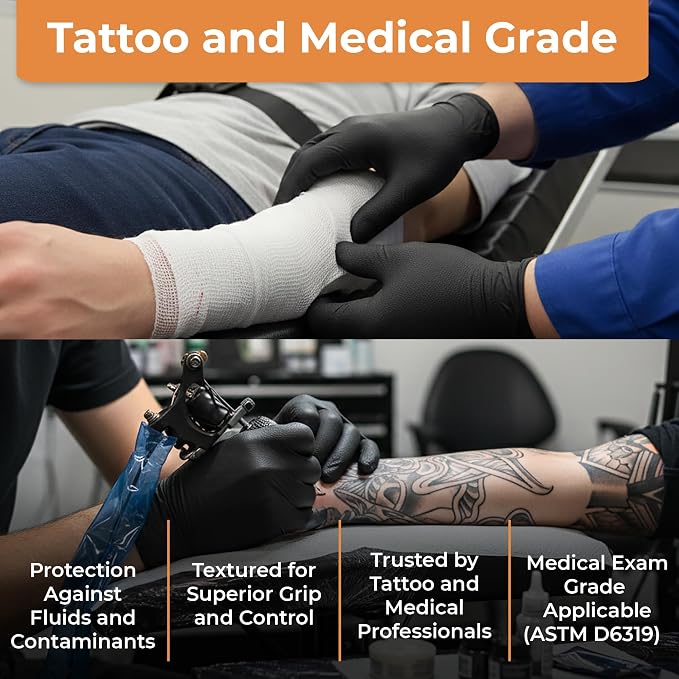 ASAP Nitrile Gloves Disposable Latex Free - 4 Mil Powder Free, Food Safe, Kitchen & Medical - Cleaning & Tattoo Supplies