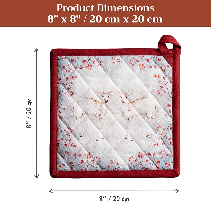 Maison d' Hermine Pot Holders 100% Cotton Potholders (8" x 8", Pack of 1) | Heat Resistant Hot Pads with Loop BBQ Cooking Baking Kitchen Handling Hot Pans Thanksgiving Christmas - Fairy Tale Forest