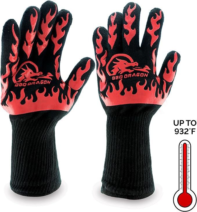 BBQ Dragon Heat Resistant Gloves - High Heat Gloves for Cooking, BBQ, Grilling, and Baking - Non-Slip Oven & Heat Proof - Certified Heat Protection for Outdoor Grill & Kitchen Safety