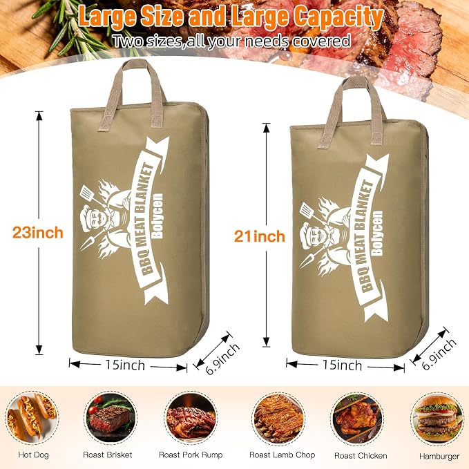 Upgraded BBQ Blanket for Resting Meat -Smoker Accessories Insulated Meat Resting Bag with Wide Mouth for Brisket/Steak/Pork Shoulder/Turkey - BBQ Accessories Grilling Gifts for Men(Brown, 23inch)