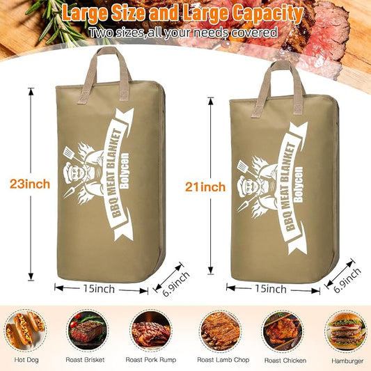 Upgraded BBQ Blanket for Resting Meat -Smoker Accessories Insulated Meat Resting Bag with Wide Mouth for Brisket/Steak/Pork Shoulder/Turkey - BBQ Accessories Grilling Gifts for Men(Brown, 23inch)