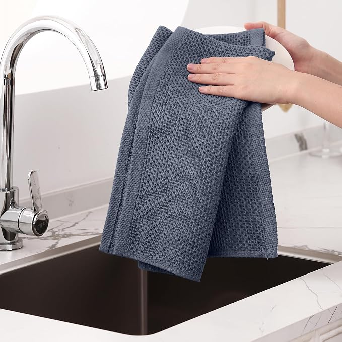 Homaxy 100% Cotton Oversized Waffle Weave Kitchen Towels, 7-Pack, Dark Grey | 20 x 28 Inches, Ultra Soft Absorbent Dish Towels, Quick Drying Large Cleaning Towels