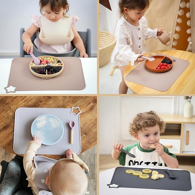 Moonkie Silicone Placemat for Babies: Toddler Table Mats for Self-Feeding | BPA-Free Non-Slip Stain-Proof Reusable Heat-Resistant Dishwasher Safe for Restaurant & Travel 2 Packs