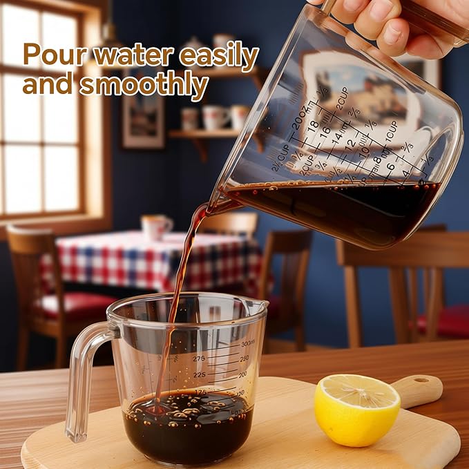 Measuring Cups Set, 3PCS with Pour Spout & Handle, Multi-Scale (cup | oz | ml) Stackable Liquid & Dry Plastic Measuring Tools for Baking Cooking, Essential Kitchen Gadgets (Coffee Brown)
