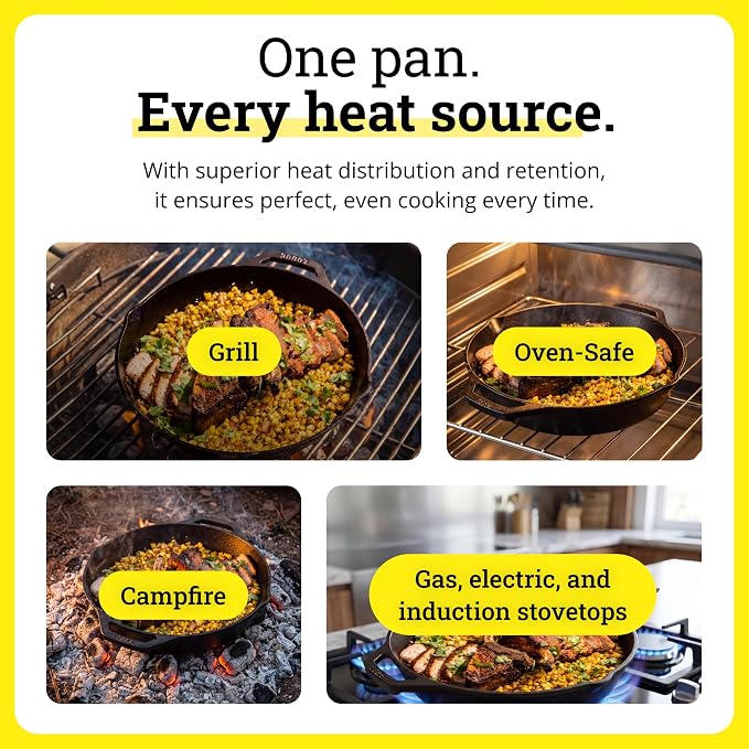 Lodge Seasoned Cast Iron Dual Handle Pan 8 Inch - Cast Iron Frying Pan - Even Heat Distribution - Oven & Stovetop Safe - PFAS-Free, Non-Toxic Cookware