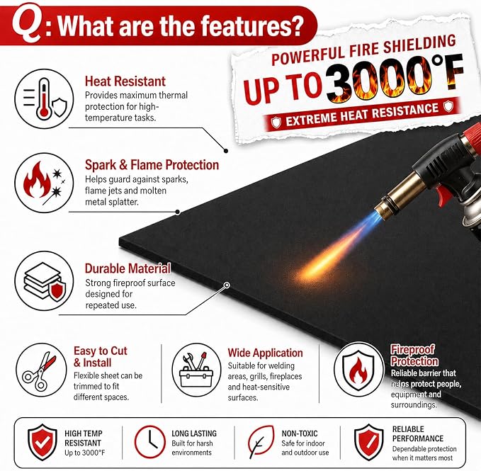 FLASLD 2Pack Welding Blanket 9×12 inch Fireproof Mat Heat Resistant Material Up To 1800°F Flame Retardant Fabric Carbon Felt for Grill Stove Pit Soldering Welders Plumbers