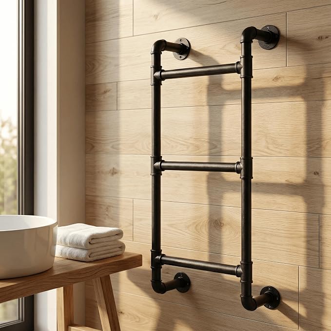 Black 3-Rung Window Well Ladder, 3FT Egress Wall Mounted Ladder for Indoor Climb Use, Wall/Floor Mountable Iron Step for Loft, Basement, Blanket Rack, Farmhouse, Space-Saving