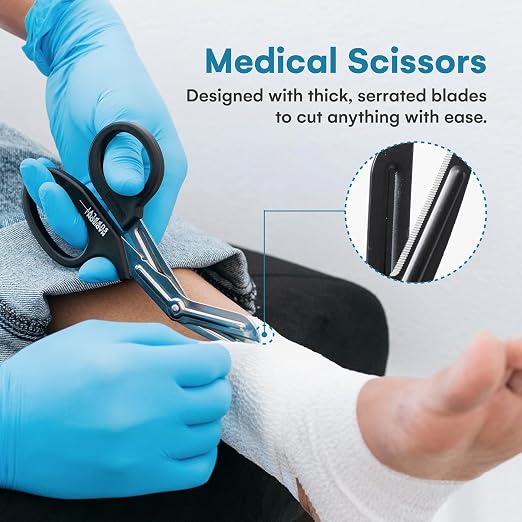 Medical Scissors, EMT and Trauma Shears - 7.5 Inch Premium Quality Stainless Steel Bandage Scissors - Fluoride-Coated with Non-Stick Blades - 1 Pack (Black/Stainless)