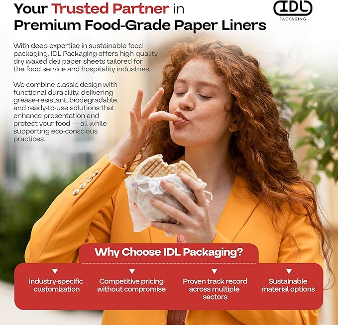 Brown Deli Paper Sheets, 12" x 12" (100 pcs.) - USA-Made Premium Food Basket Liners - PFAS-free Grease Resistant Deli Paper Sheets for Snack & Baking Wrap, Picnic & Party by IDL Packaging