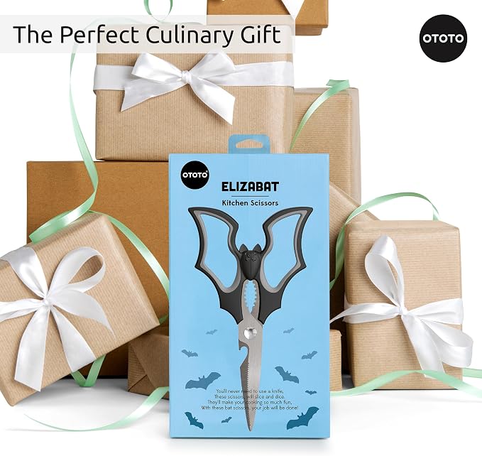 OTOTO Original Elizabat Kitchen Scissors - Halloween Goth Cute Bat Kitchen Shears, Bat Scissors, Gothic Scissors Utensils - Spooky Bats Halloween Gifts, Cute Gadgets, Kitchen Gadgets