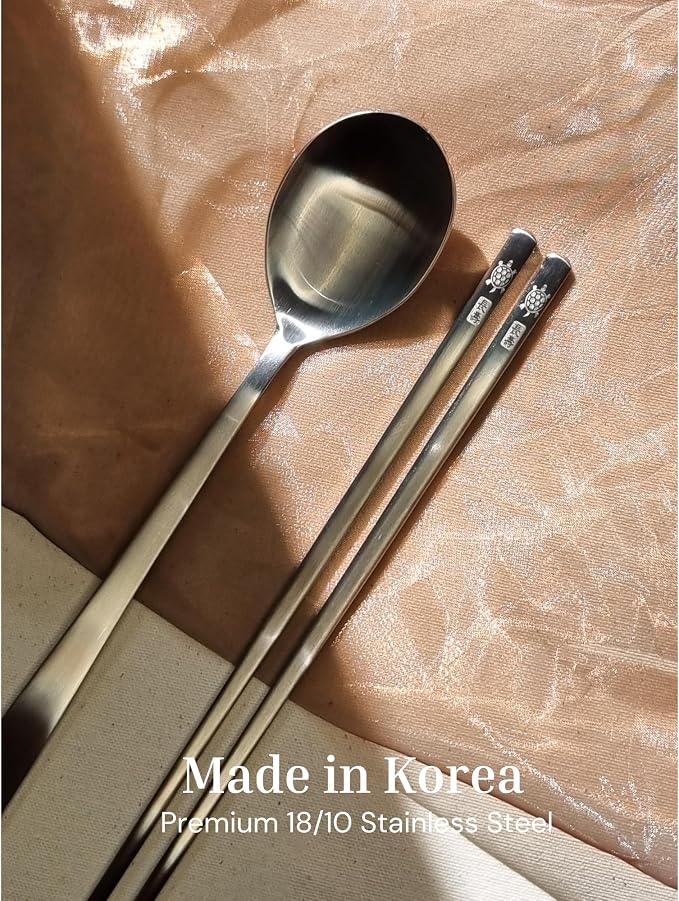 ONGI Korean Spoon and Chopstick 1 Set – Premium 18/10 Stainless Steel – Longevity Turtle Design – Gift-Ready – Made in Korea – Dishwasher Safe (Turtle Silver 1 Set)