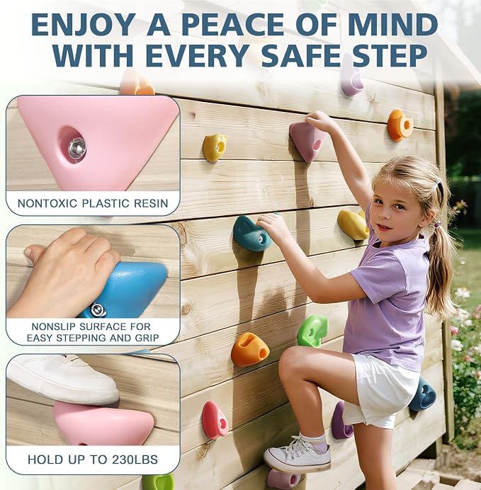 TOPNEW 32Pcs Rock Climbing Holds, Multi Size Climbing Wall Grips for Kids & Adults, Weather Resistant Bouldering Rocks with Hardware, Indoor Outdoor Playground DIY Rock Wall Holds, Ideal
