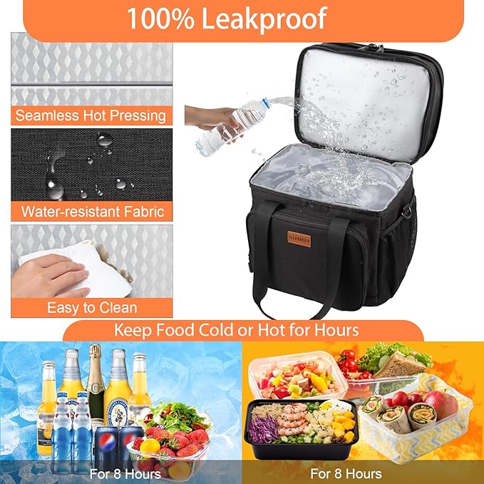 Expandable Lunch Box Cooler Bag - Insulated Soft Lunch Bag for Men Women - Large Lunchbox for Adults Work Camping Outdoor Travel Black 16L