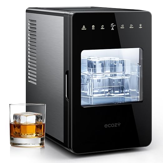 ecozy 2" Large Ice Cube Maker with CrystalFlux Technology, 2 pcs in 30 Mins with Eco Mode, 72 pcs/Day, 24H Timer, Clear Square Ice Machine with Self-Cleaning, Enhanced Insulation for Whiskey Bar | Square Ice 72 pcs / Day, Self-Cleaning for Whiskey Bar