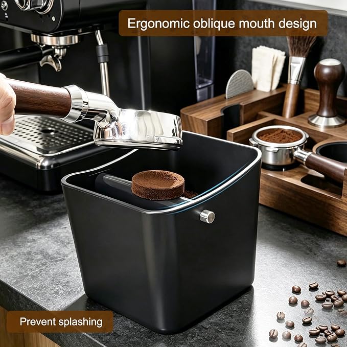 Espresso knock box,Coffee grounds pucks knock box,Coffee Knock Box with Removable Knock Bar and Non-Slip Rubber Base,Shock-Absorbent Durable Espresso Accessories (Black)