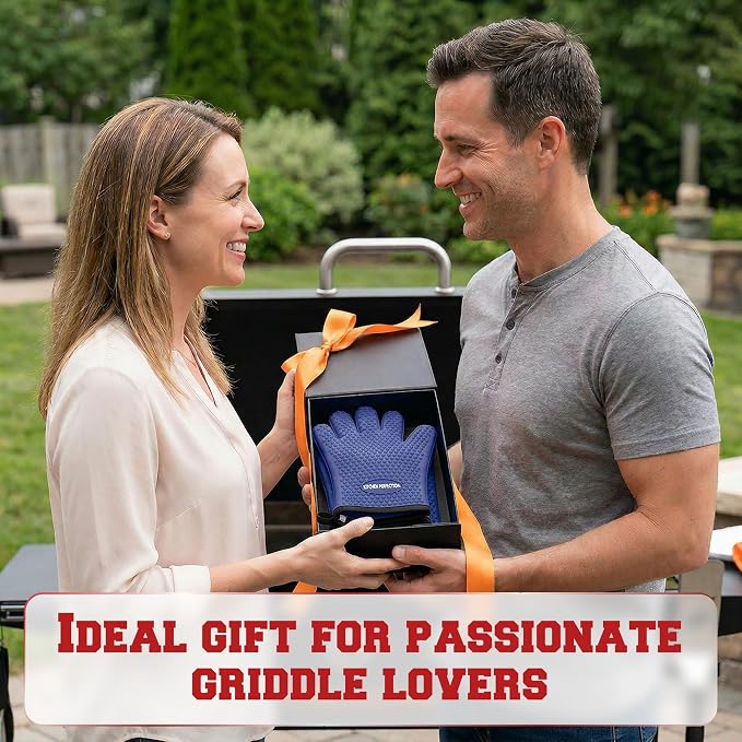 KITCHEN PERFECTION Silicone Griddle Grill Gloves Heat Resistant Oven Mitts | Waterproof, 5-Finger Design For A Better Grip, Best Griddle Grilling Accessories, Compatible with Blackstone, Weber & More