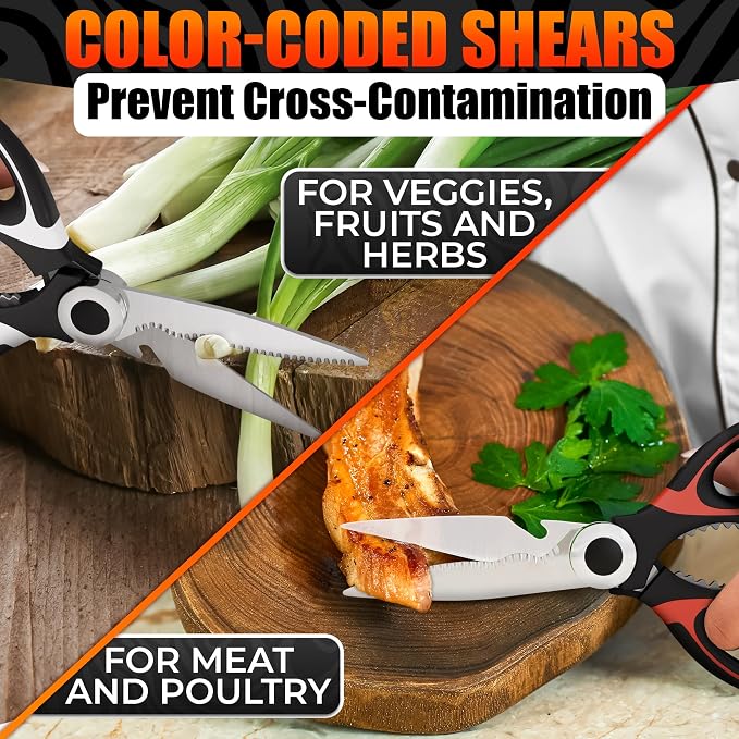 2 Pcs Heavy Duty Kitchen Scissors for Food, 5-in-1, All Purpose | Utility Scissors for Meat & Poultry, Stainless Steel Kitchen Shears, Bottle Opener, Non-Slip Handles & Blade Covers